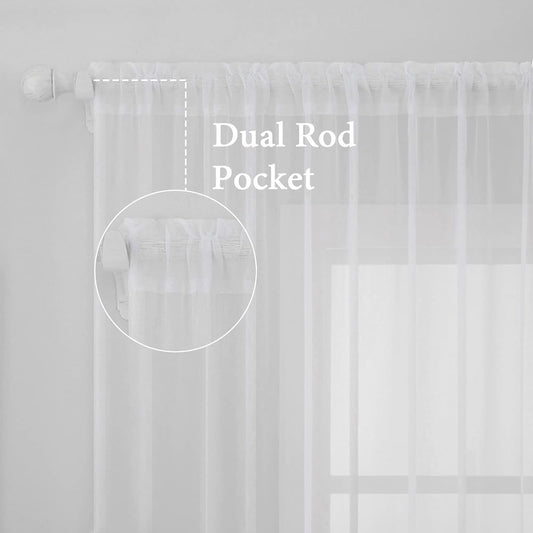 MIULEE 2 Panels White Sheer Curtains for Living Room 54 X 105 Inches