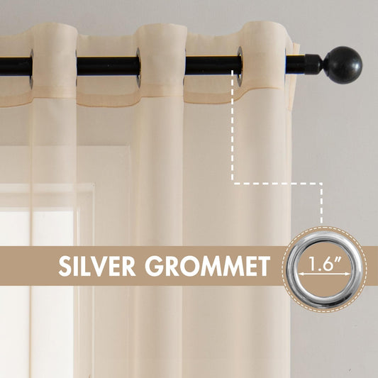 MIULEE Solid Color Sheer Curtains 84 Inches Long 2 Panels Set - Elegant Lightweight Grommet Light Filtering Window Voile Panels/Drapes/Treatment for Bedroom Living Room W42 x L84 Inch, Cream