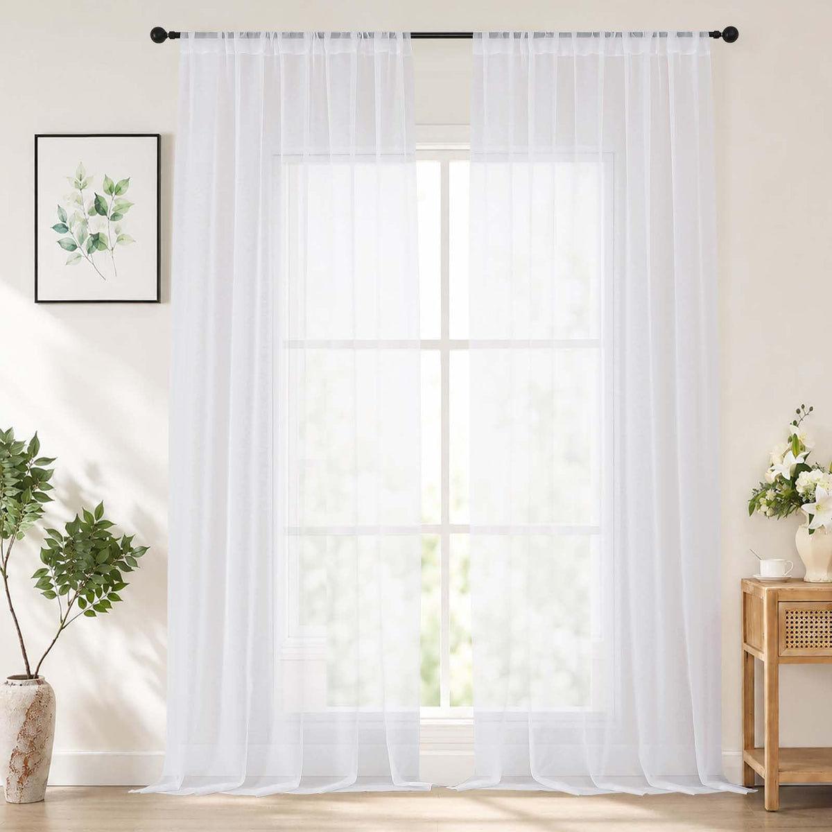 Chyhomenyc White Sheer Curtains 84 inch Long for Living Room, 2 Panels