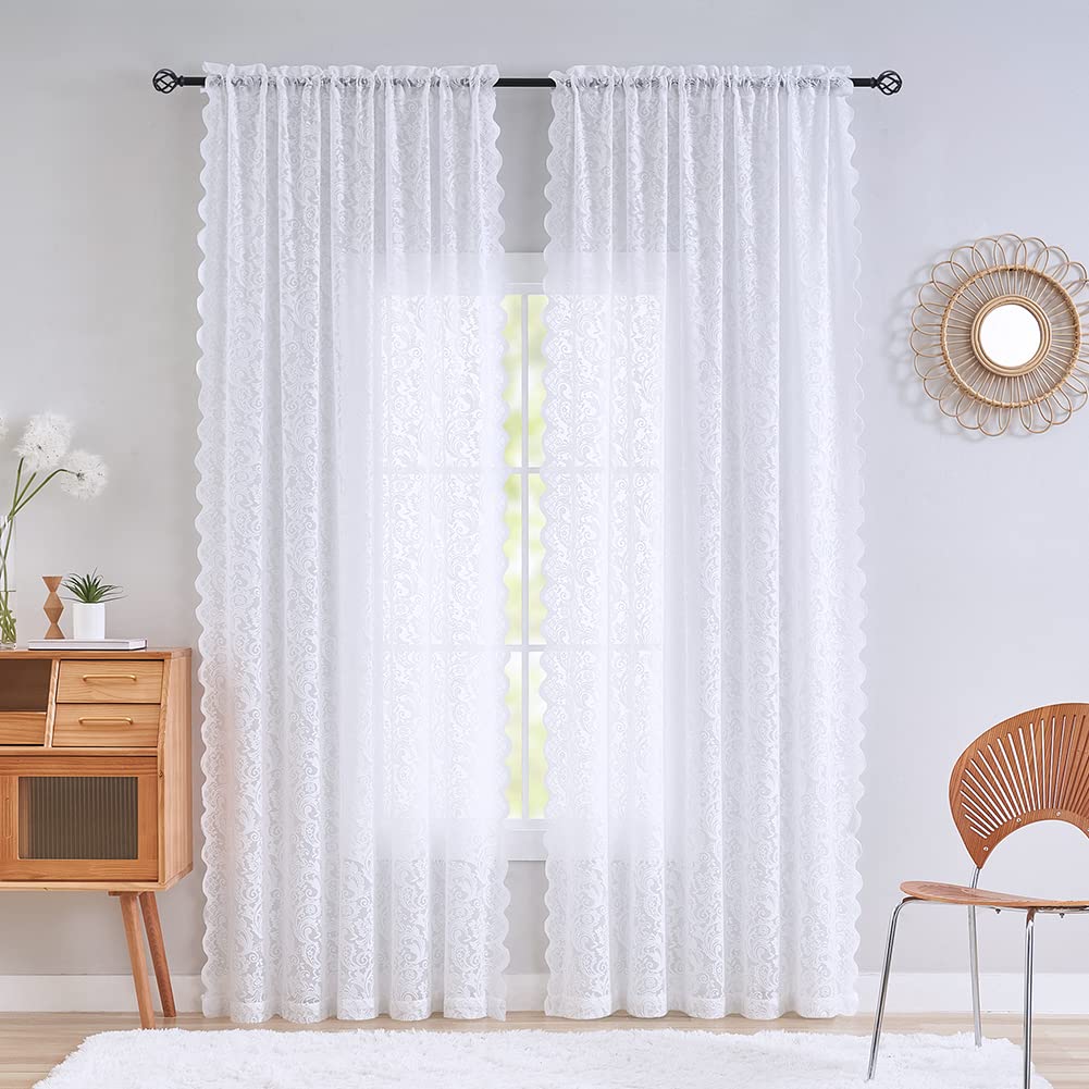 ALIGOGO Black Lace Curtains for Bedroom, Gothic Style, 52W x 63L Inch