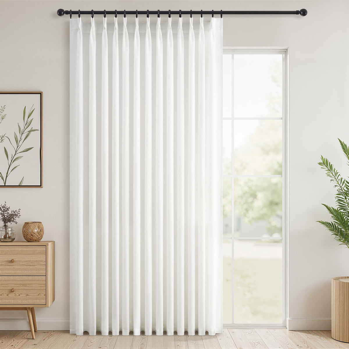 96 Inches Long Pinch Pleated Semi Sheer Curtains,Natural Linen Blended Light Filtering Window Curtains 96 Length 2 Panels for Living Room Bedroom Pinch Pleat Drapes with Hooks 2 Panels 40" Wx96 L