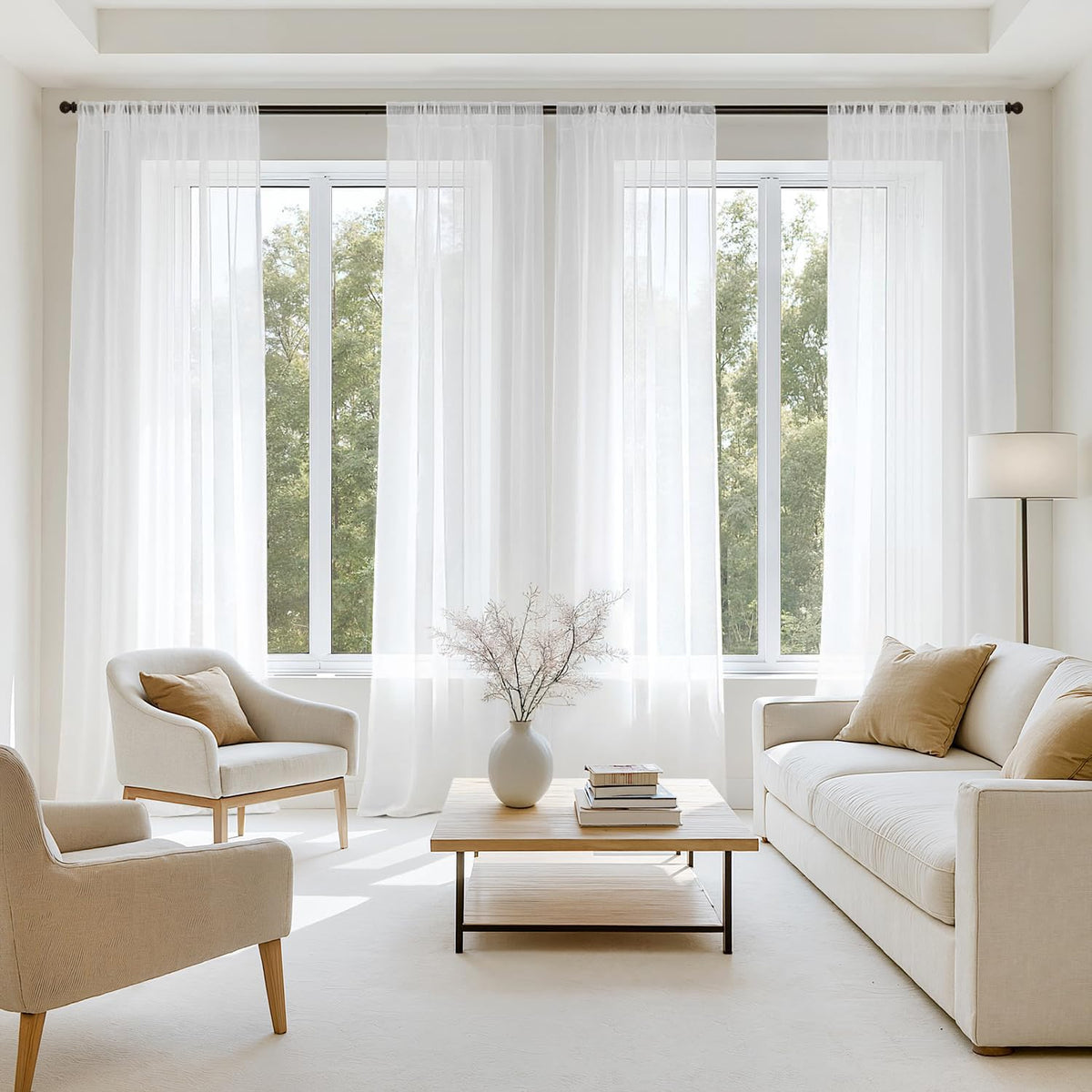 MIULEE White Sheer Curtains 84 Inches Long 4 Panels 42 x 84 Inches