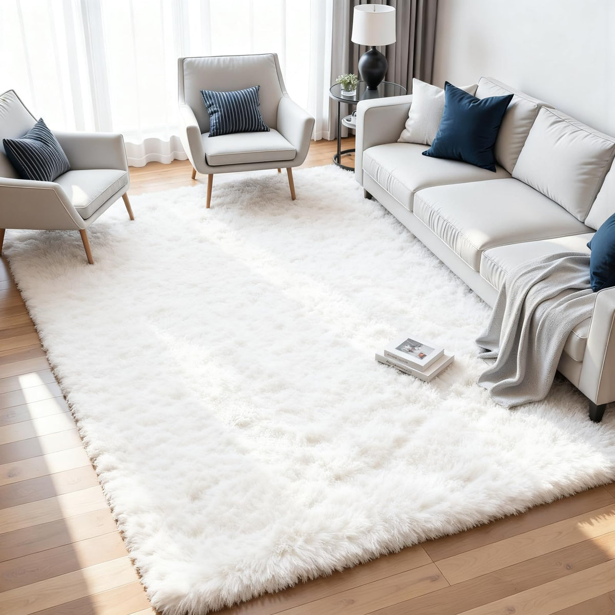 8x10 Fluffy Shag Area Rugs for Living Room Bedroom: Soft Plush Carpet Grey