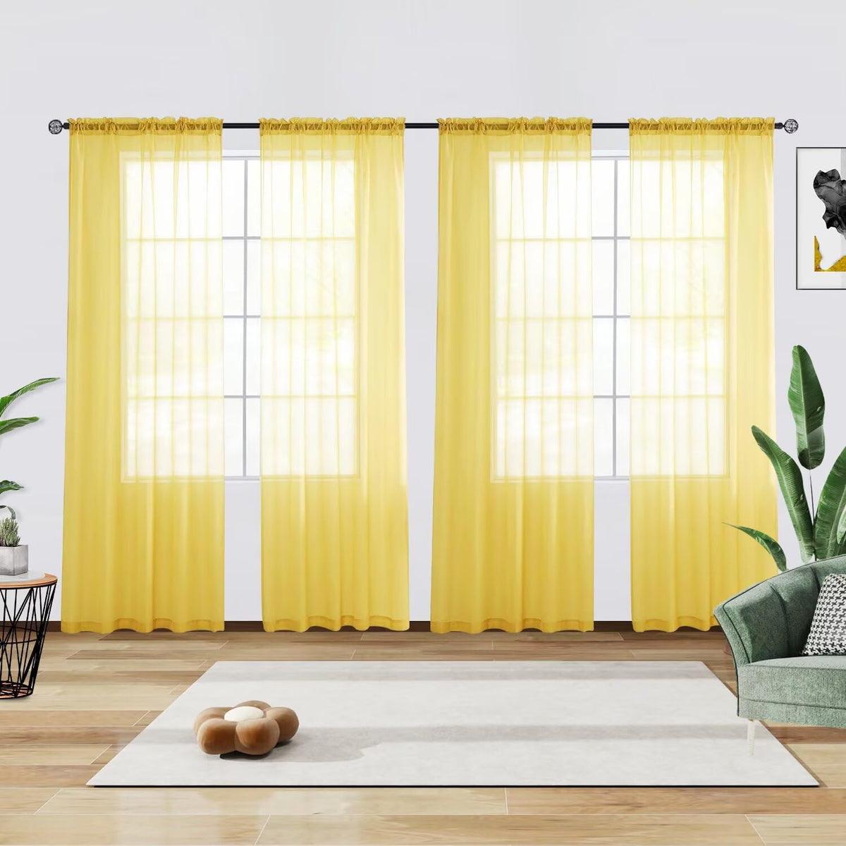 youleyar Solid Sheer Rod Pocket Curtain Voile Draperies 2 Panels White Beige Black Grey Coffee 52 Inch Width 84 Inch Long 1 Pair for Kitchen Bedroom Children Living Room Yard (Orange,52Wx84L)
