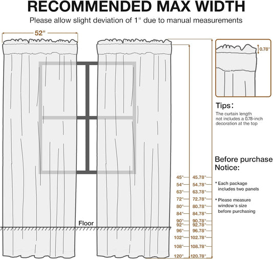 Anmao White Semi Sheer Light Filtering Curtains 84 Inches Long 2 Panels, Leaf Pattern Drapes for Living Room Bedroom, Rod Pocket Sheer Window Treatments with Floral Design, 52x84 Inch