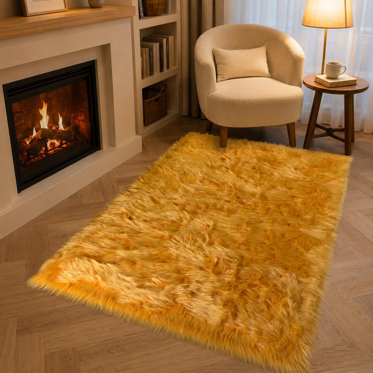EasyJoy Ultra Soft Fluffy/Fuzzy Shaggy Area Rug Faux Fur Chair Cover Seat Pad for Bedroom Floor Sofa Living Room (2 x 6 ft Sheepskin, Beige)