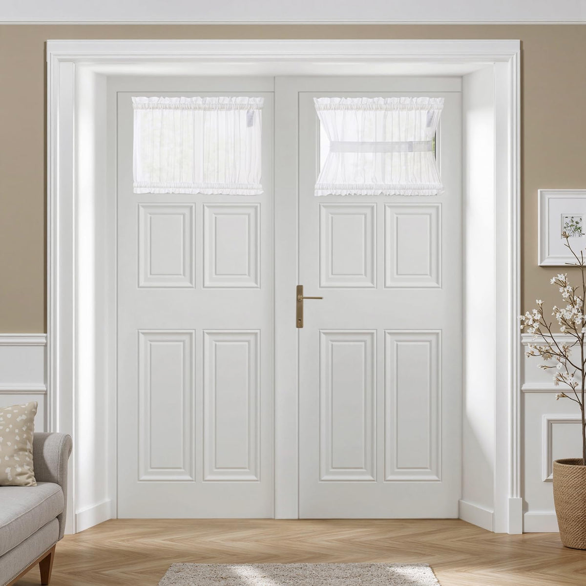 MIULEE White 54 Wide and 72 Inches Length French Door Sheer Curtains