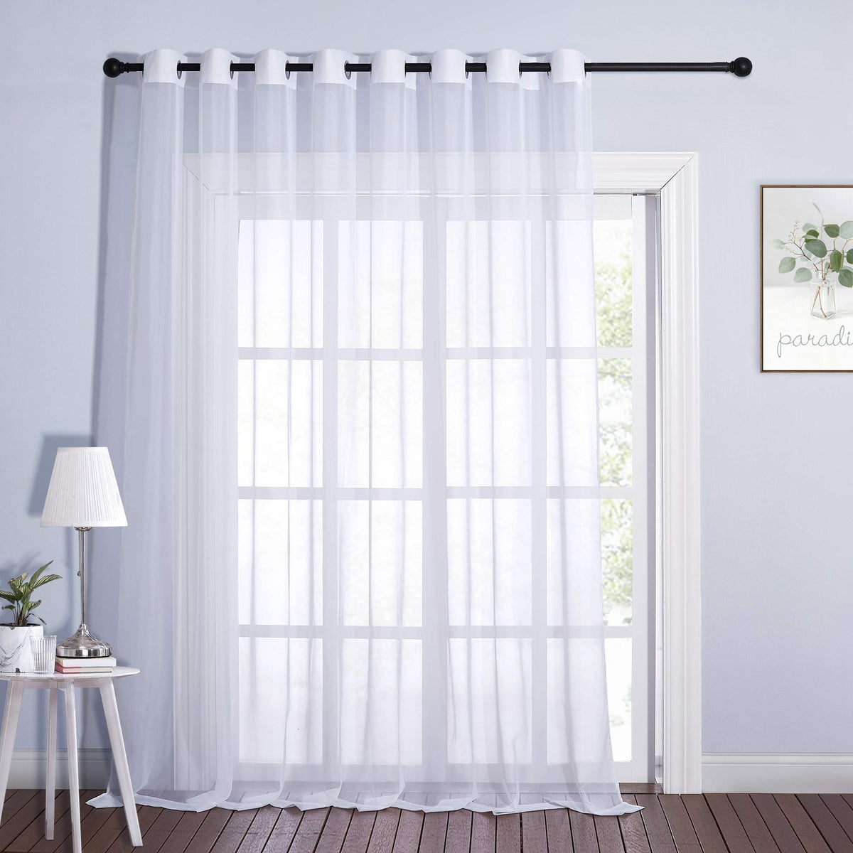 NICETOWN Living Room Window Curtain Extra Long & Wide, Grommet Casual Voile Sheer Airy Window Treatment Sweep to Floor for Sliding/French Door, Ivory, W100 x L108, 1 Panel
