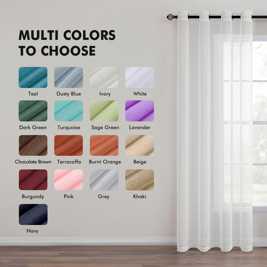MIULEE Ivory Sheer Curtains Linen Textured Panels 54X84 Inches