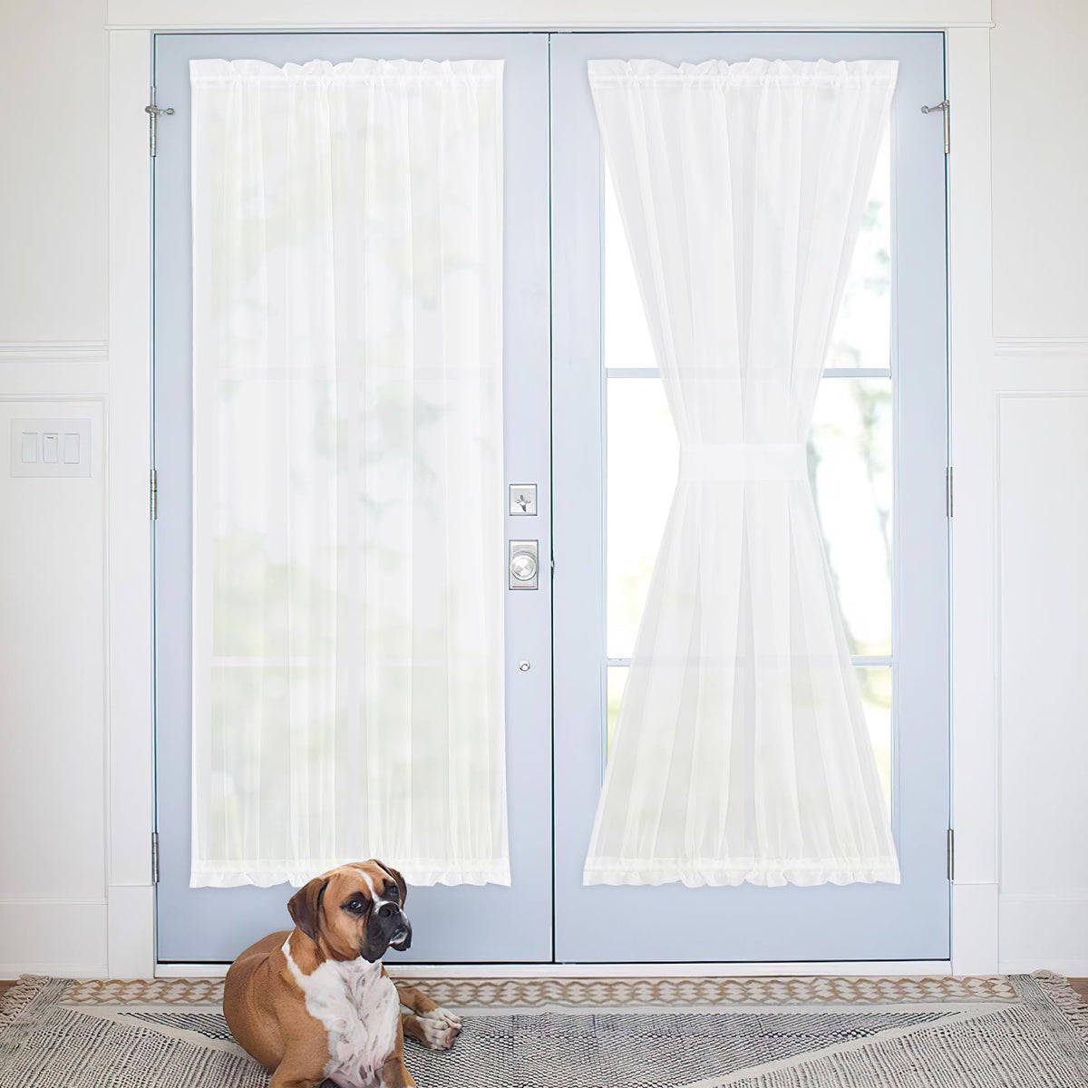 NICETOWN White 2 Panels French Door Curtains for Front Back Window Cover