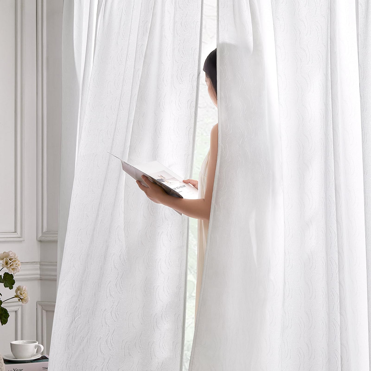 HOMEIDEAS Non-See-Through White Privacy Semi Sheer Curtains, 52 X 84 Inches