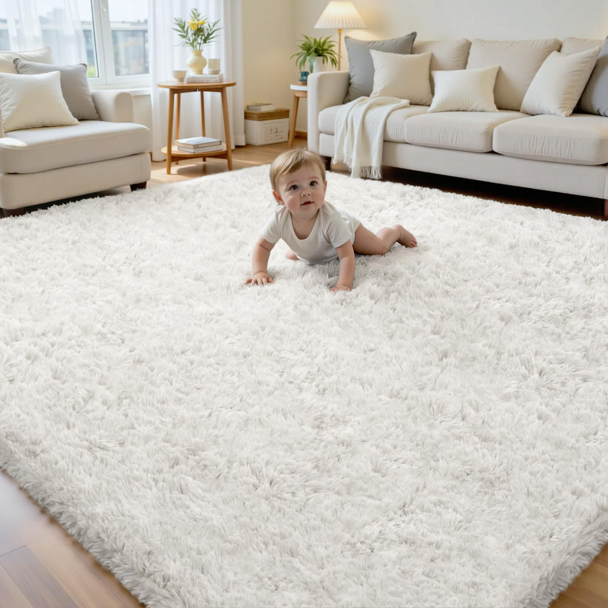6x9 Black Fluffy Fuzzy Shag Area Rug for Living Room, Bedroom, Dorm Carpet
