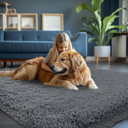 Fluffy Area Rug for Bedroom 5x7 Grey - Soft Shag Dorm Decor Carpet
