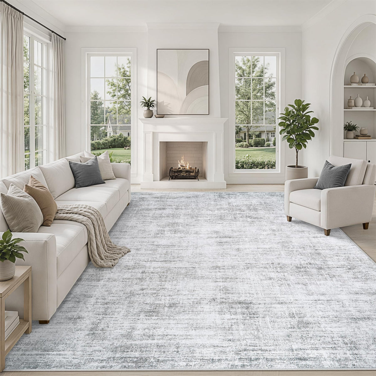 8x10 Area Rugs for Living Room Washable Rug Neutral Abstract Beige Carpet