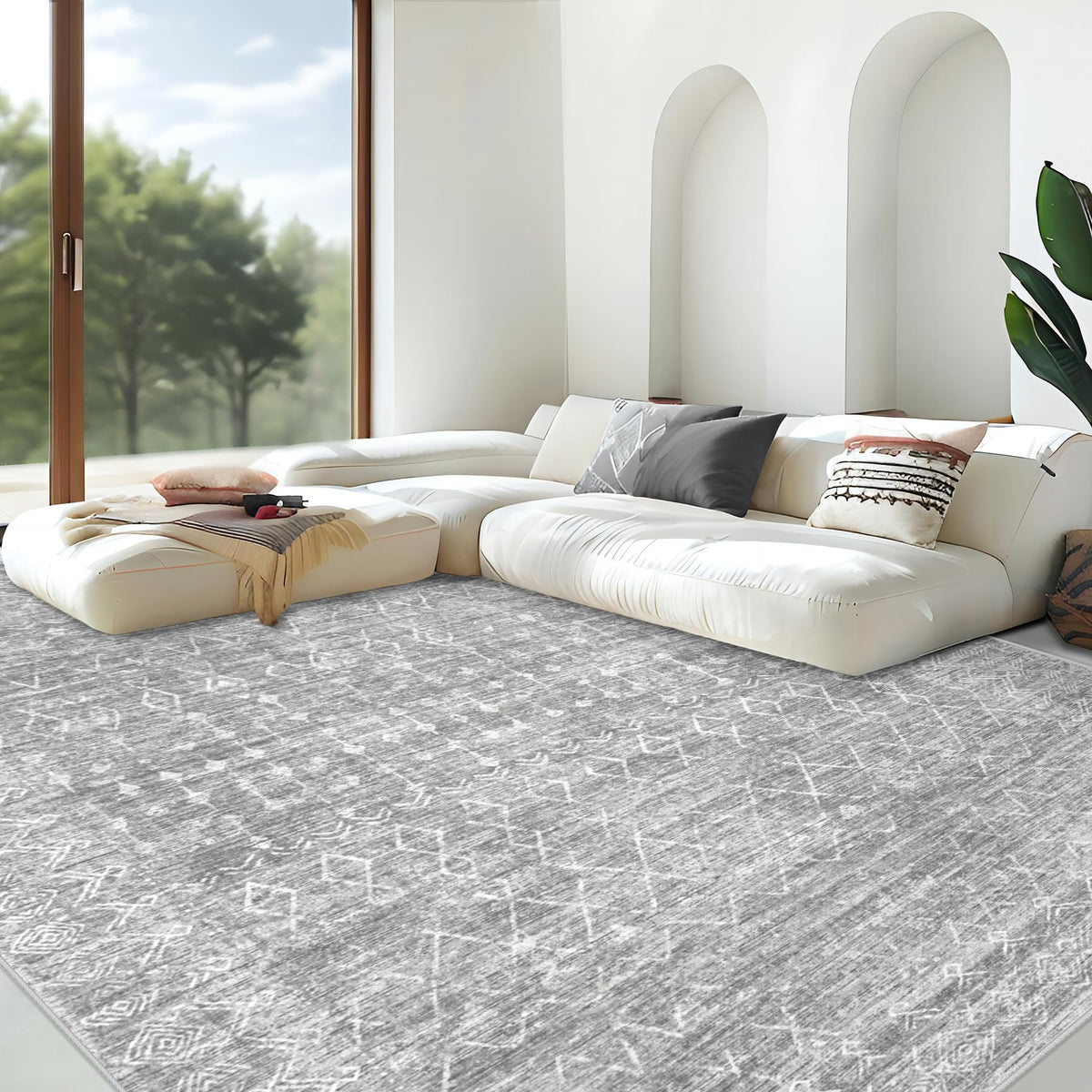 Area Rug 4x6 Geometric Rug: Washable Boho Moroccan Rugs Soft Farmhouse Rug, Modern Neutral Stain Resistant Indoor Floor Carpet for Livingroom Bedroom Dining Table Nursery(Modern Beige,4'x6')