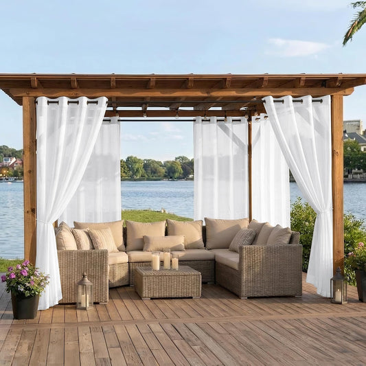 BONZER White Outdoor Sheer Curtains for Patio Waterproof 2 Panels