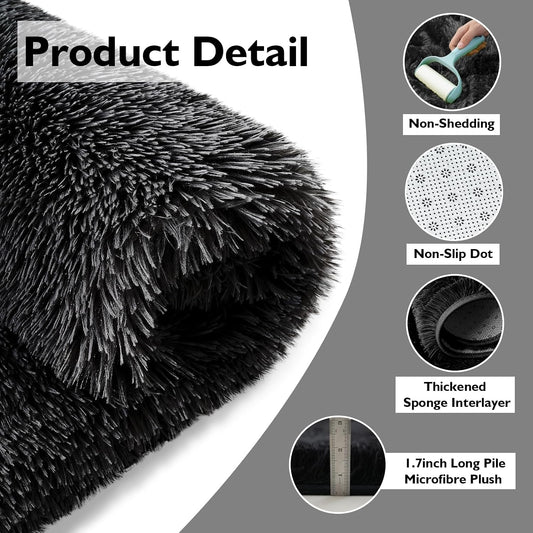 6x9 Black Fluffy Area Rug for Living Room,Large Shag Area Rugs for Bedroom