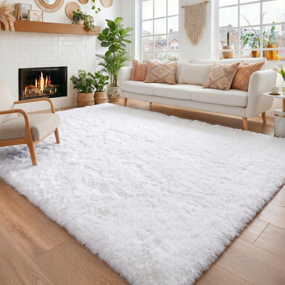Amdrebio Light Pink Fluffy Fuzzy Area Rug 4x6 for Girls Bedroom Kids Room
