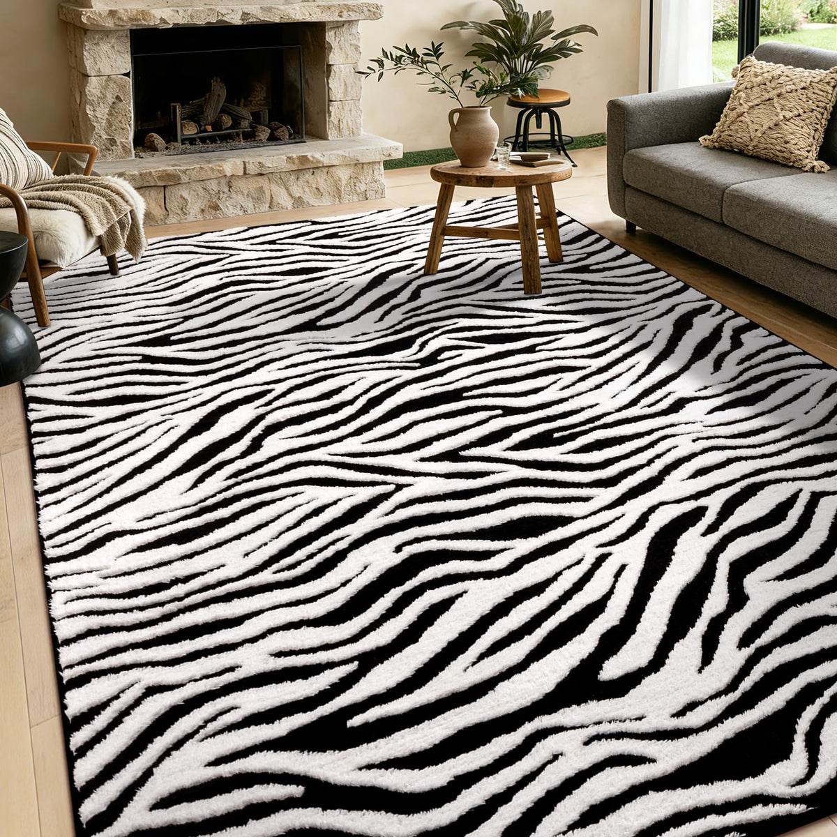 YIHOUSE 5×7 Ft Area Rugs for Living Room: Modern Washable Rug - Abstract Black and Cream White Rug for Bedroom Dining Room Office Playroom Nursery Home Decor - Nonslip Non-Shedding Striped Rugs