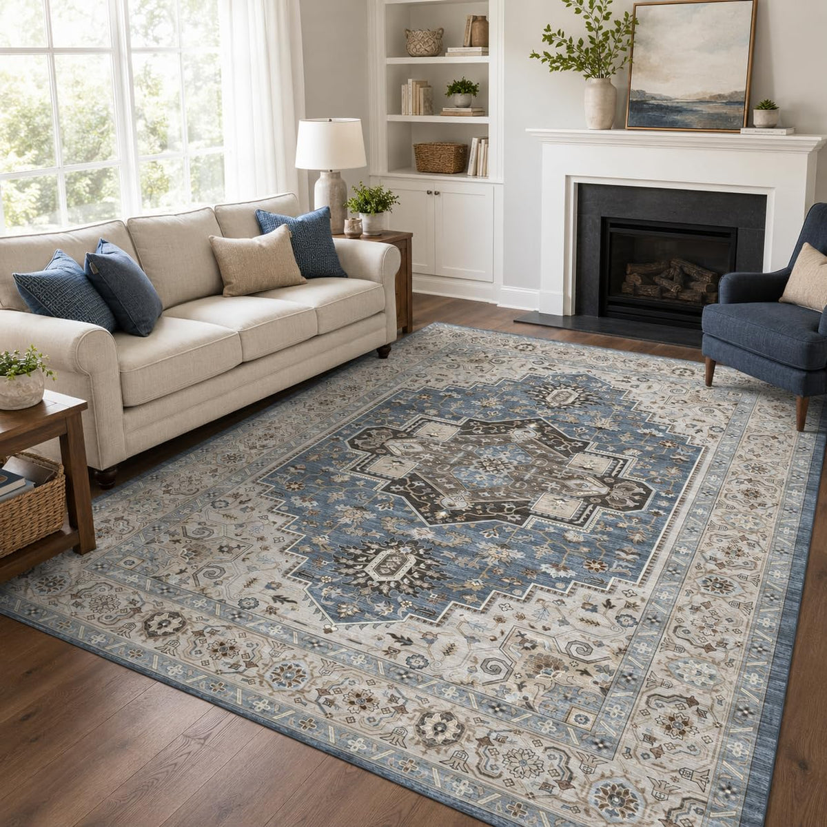 8x10 Area Rugs Living Room: Bedroom Vintage Washable Carpet Beige