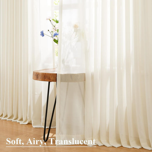 WEST LAKE Egret Ivory Pinch Pleated Sheer Curtains 102 Inches Long