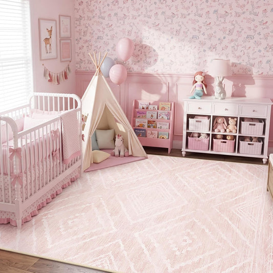 BESTSWEETIE 5'x7' Washable Area Rug for Living Room Bedroom Lightpink