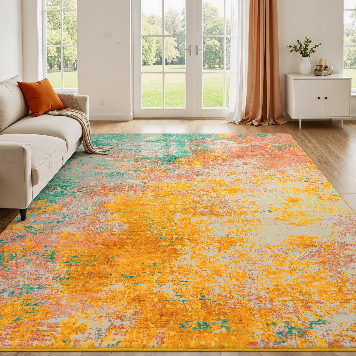 Rugflix 5x7 Area Rugs for Living Room, Colorful Rainbow Washable Rug