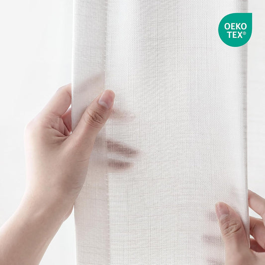 jinchan White Semi Sheer Curtains Light Filtering 84 Inches Long 2 Panels