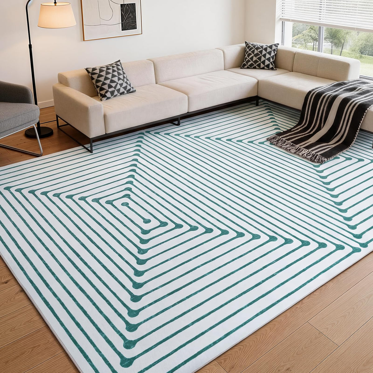 YIHOUSE Washable 5x7 Area Rugs for Living Room, Black and White Striped Rug for Bedroom Playroom Non Slip Low Pile, Soft Modern Geometric Carpet for Entryway Home Office Decor