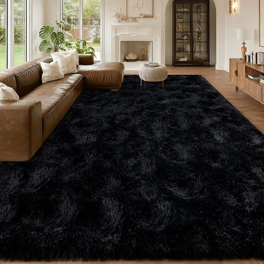 Mugorn 8x10 Area Rugs for Living Room, Large Fluffy Black Rugs for Bedroom