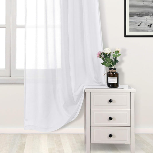 DWCN White Sheer Curtains Linen Look Semi Transparent Voile Grommet White Curtains for Living Dining Room Drapes 52 x 84 Inch Long, Set of 2 Panels