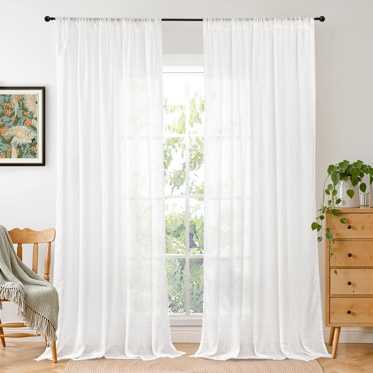 BGment Linen Sheer Curtains 84 Inches Long 2 Panels Set for Living Room