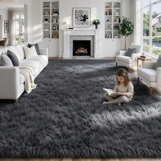 MXSANYOO 8x10 Fluffy Shag Area Rugs for Living Room Bedroom Grey Rug