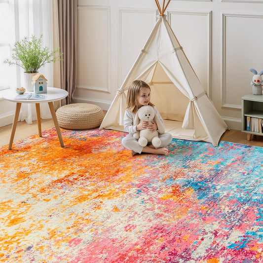 Rugflix 5x7 Area Rugs for Living Room, Colorful Rainbow Washable Rug