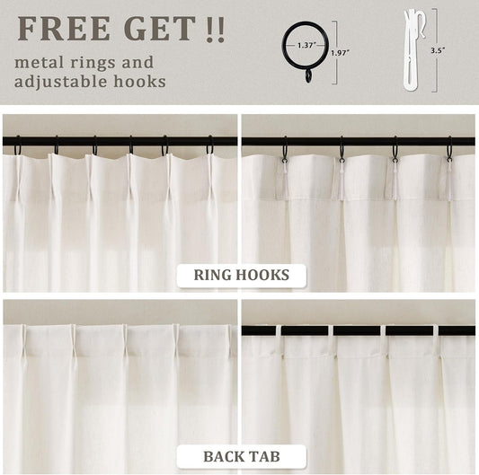 105 Inch Extra Long Curtains Linen Pinch Pleated Cream Semi Sheer