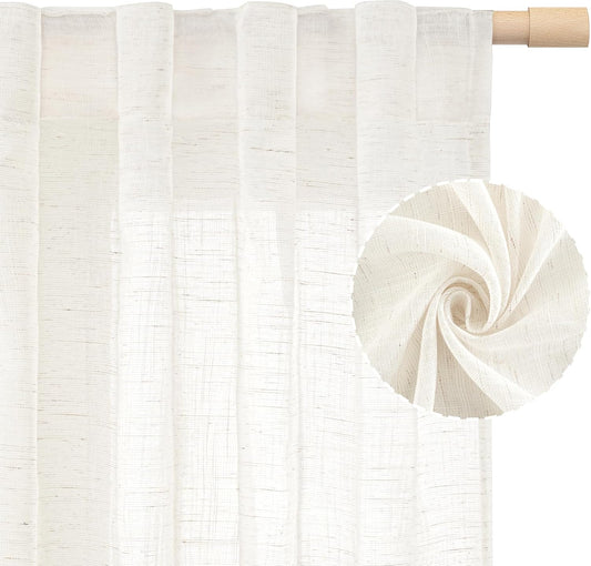 LAMIT Linen Semi Sheer Curtains 84 Inches Long for Living Room 2 Panels