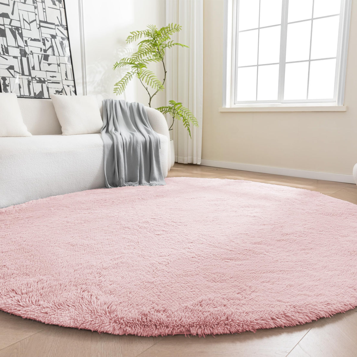 Amazon Basics Fluffy Washable Area Rug, Shaggy Carpet for Living Room, Bedroom, 4' W × 6' L, Cream