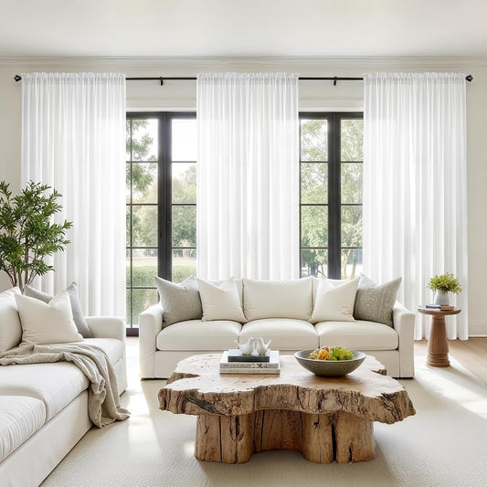 HOMEIDEAS Non-See-Through White Privacy Semi Sheer Curtains, 52 X 84 Inches