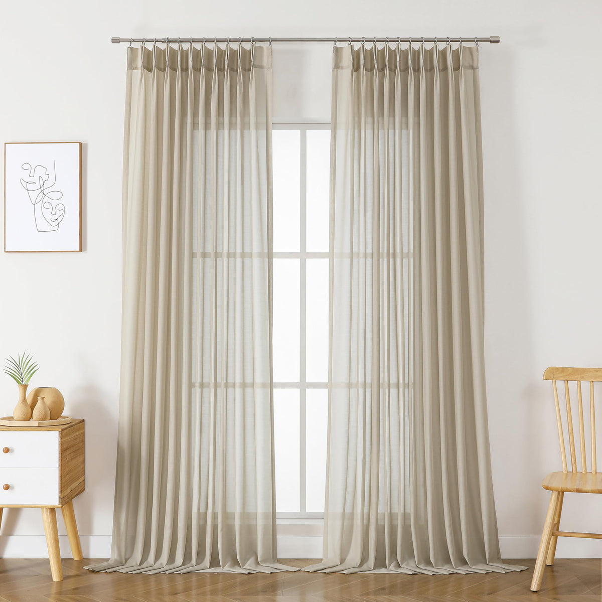WEST LAKE Egret Ivory Pinch Pleated Sheer Curtains 102 Inches Long