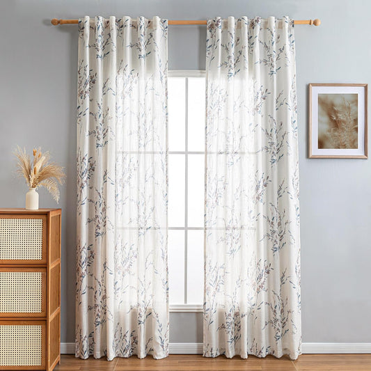 MYSKY HOME Sheer Linen Curtains 84 Inch Length Light Filtering 2 Panels