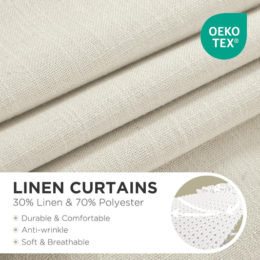 Joydeco Linen Curtains for Living Room,Light Filtering Rod Pocket Back Tab Semi Sheer Drapes Window Long Curtains 90 inches Long Ivory