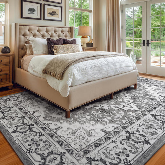 Lessymo 8 x 10 Area Rugs for Living Room, Machine Washable Rug Grey White