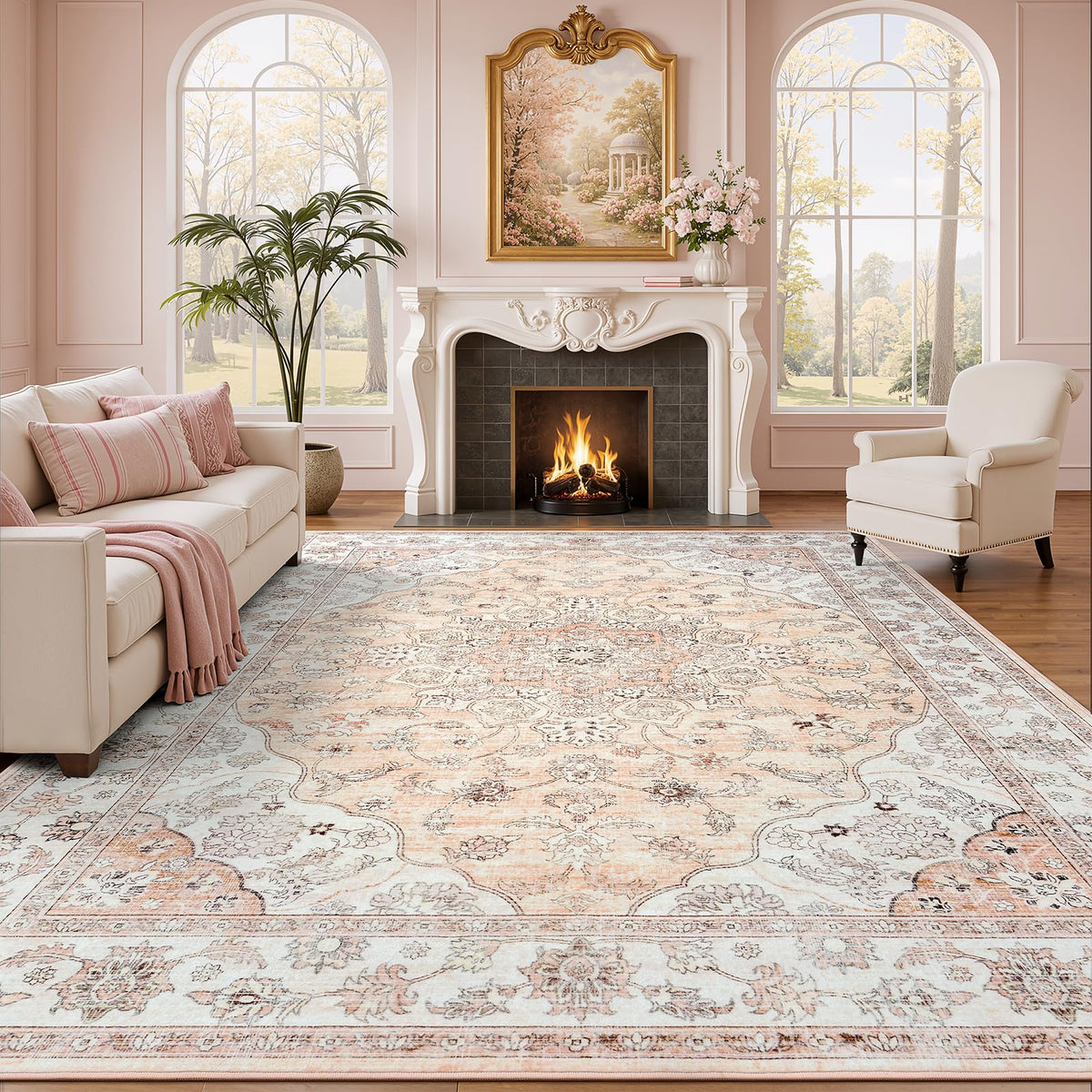 Lessymo 8x10 Washable Area Rug for Living Room Bedroom, Large Non-Slip Rug