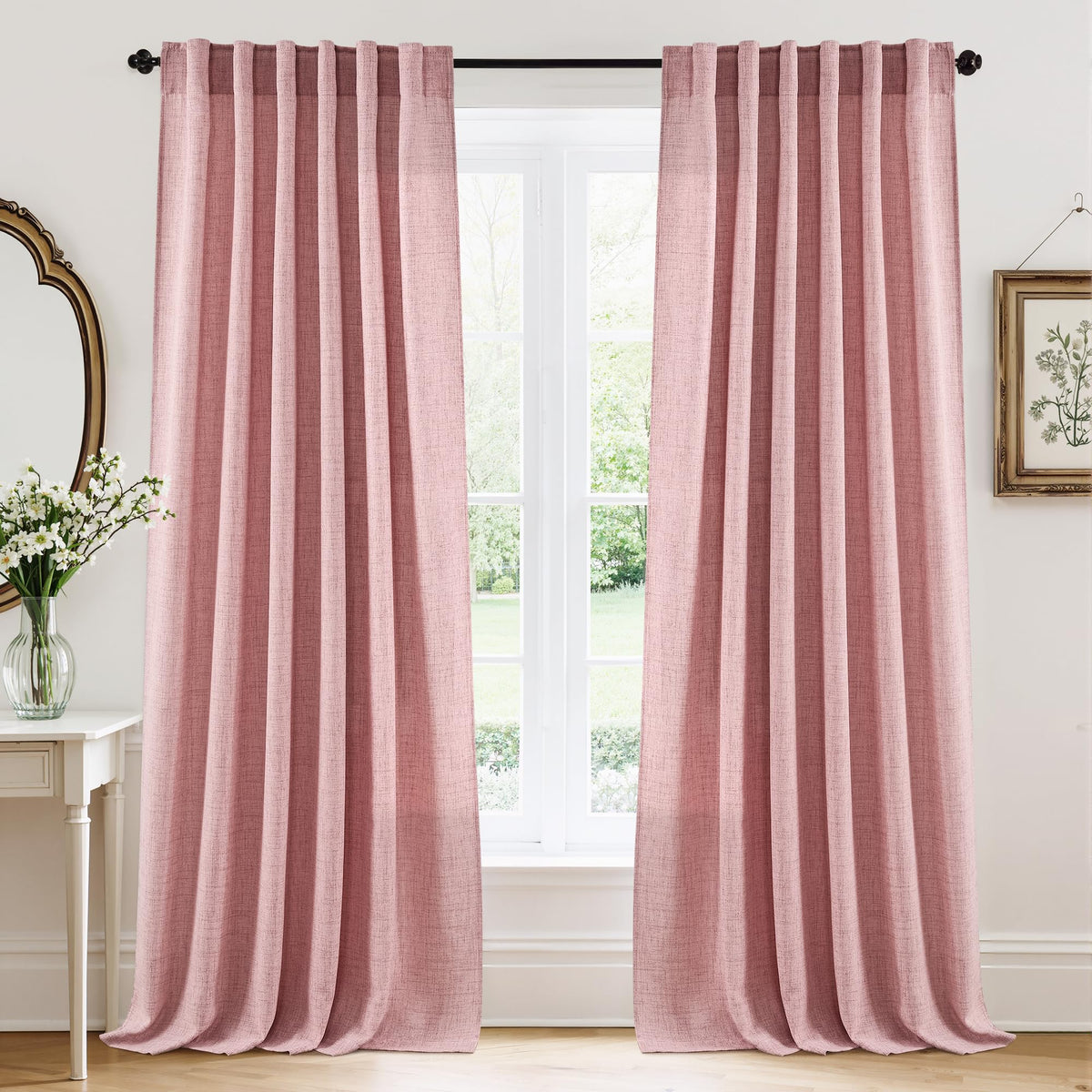 RYB HOME White Sheer Curtains for Living Room Patio Glass Door, W52 x L95