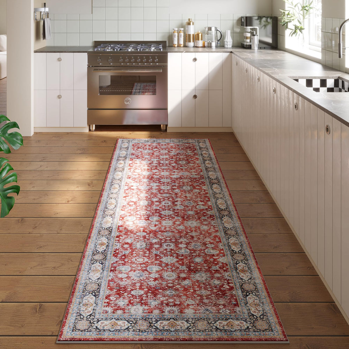 Rugcomf Large Living Room Rug 8x10 Washable Non Slip Vintage, Grey