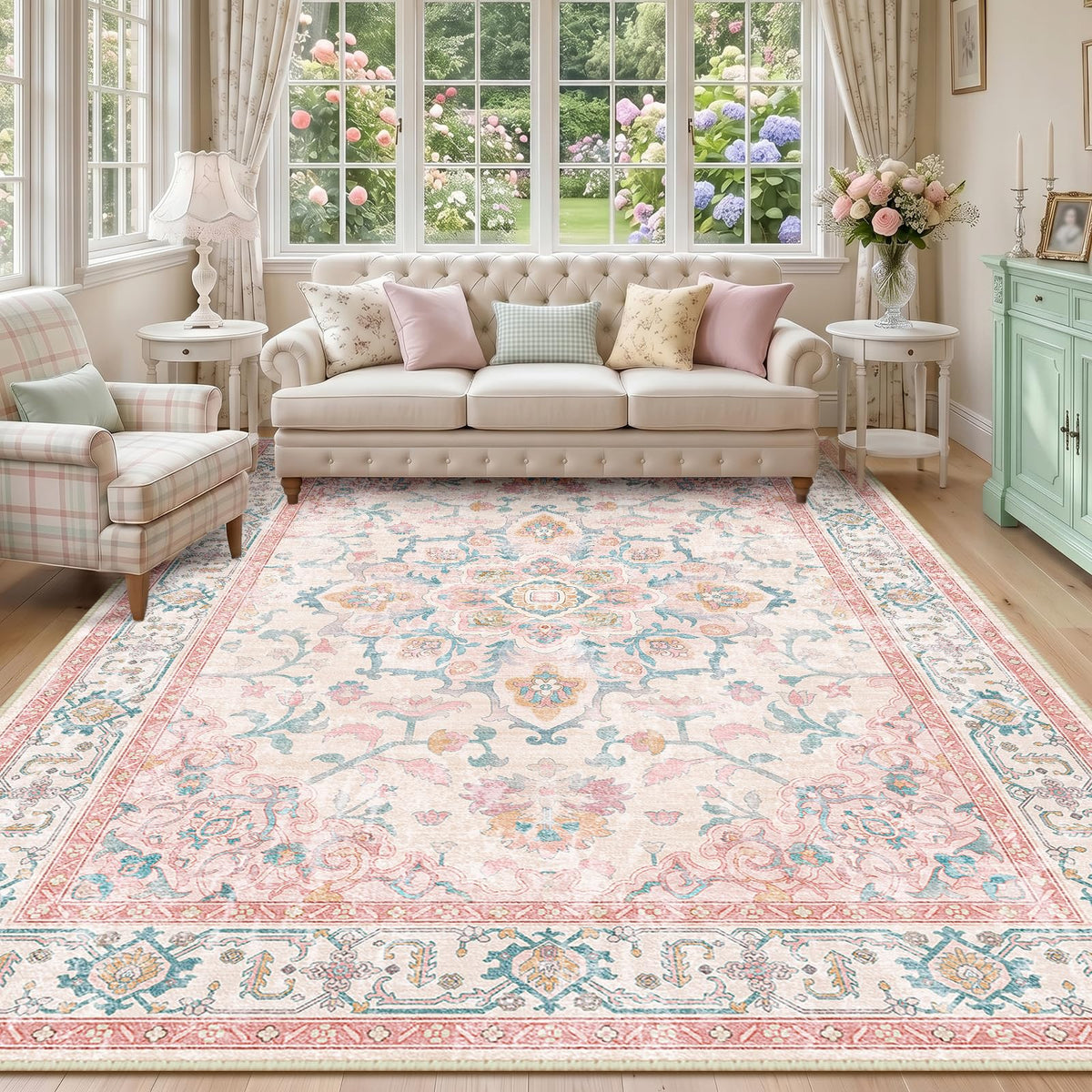 CAPALOCA 5x7 Washable Nursery Girls Low Pile Area Rug Pink