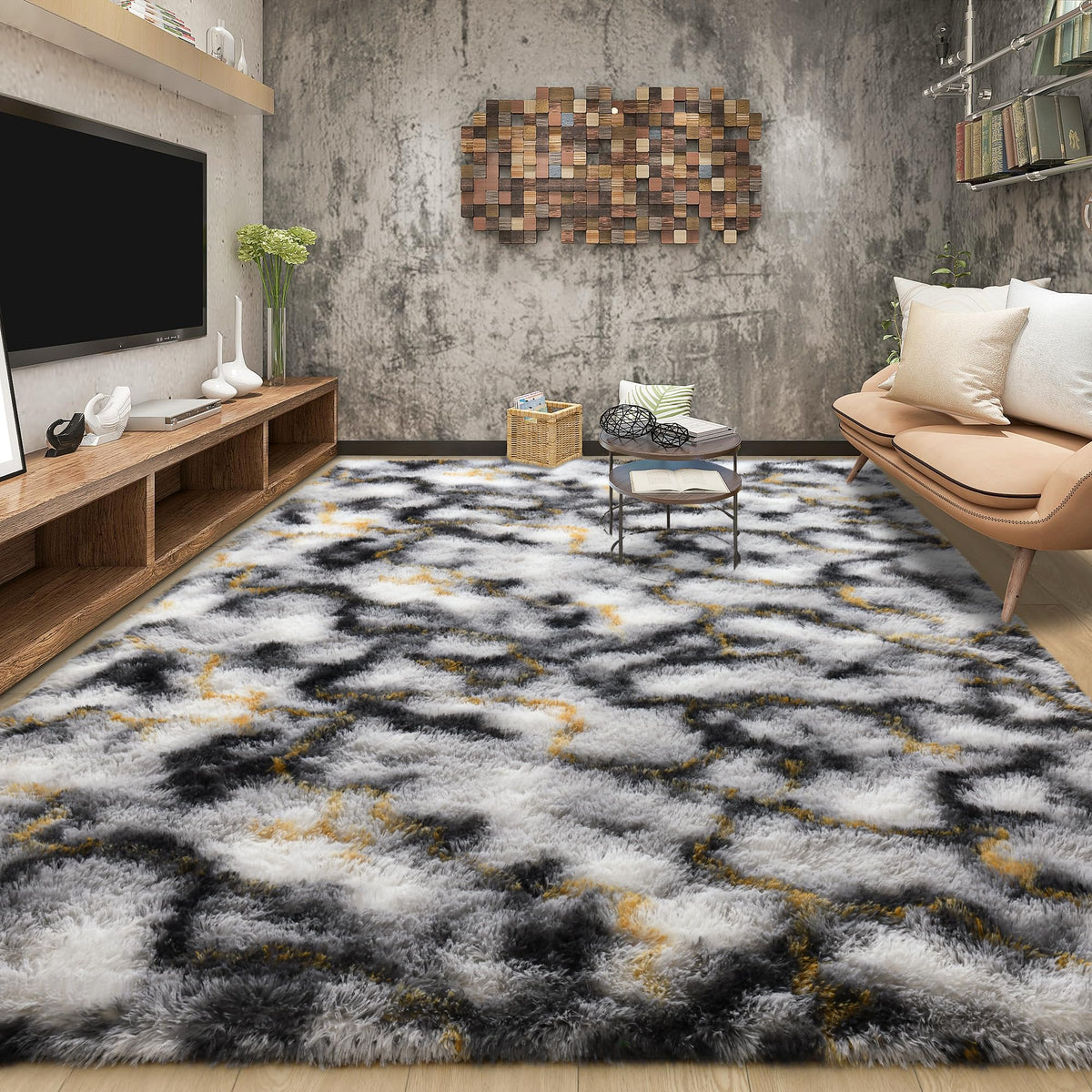 Tepook 4x6 Soft Fluffy Rug for Bedroom Fuzzy Black Rugs for Living Room