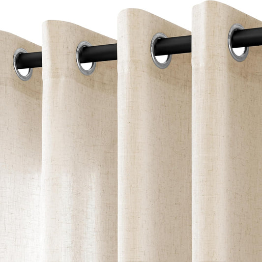 Extra Wide 100 x 108 inch Linen Curtains for Living Room Divider Light Filtering Semi Sheer Patio Curtains for Sliding Door Birch Beige Coastal Decor Sunroom Floor to Ceiling Window Curtain Panels