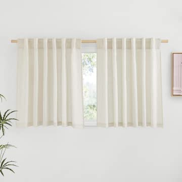 NICETOWN Natural Linen Curtains & Drapes for Windows 84 inch Long, Rod Pocket & Back Tab Thick Flax Semi Sheer Privacy Assured with Light Filtering for Bedroom/Living Room, W55 x L84, 2 Pieces