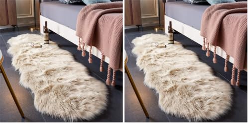 EasyJoy Ultra Soft Fluffy/Fuzzy Shaggy Area Rug Faux Fur Chair Cover Seat Pad for Bedroom Floor Sofa Living Room (2 x 6 ft Sheepskin, Beige)
